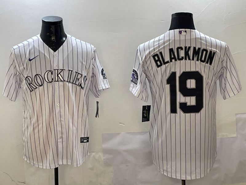 Men Colorado Rockies #19 Blackmon White Stripe Game 2025 Nike MLB Jersey style 1